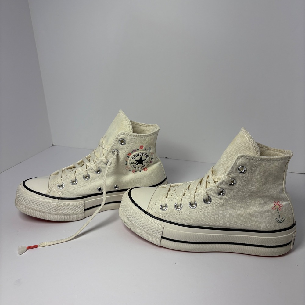 Converse Chuck Taylor All Star Lift Hi Floral Embroidery Egret 6 Fairycore Artsy - Picture 4 of 10